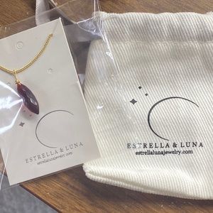 Gorgeous Estrella and Luna . Red garnet diamond shaped necklace. Gold.